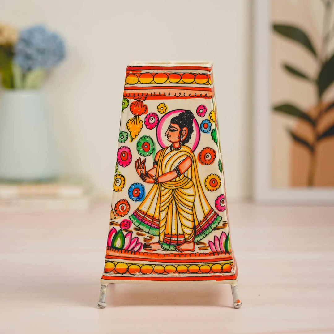 Buddha Hand Painted Tholu Bommalata Tabletop Lamp | 9 inches