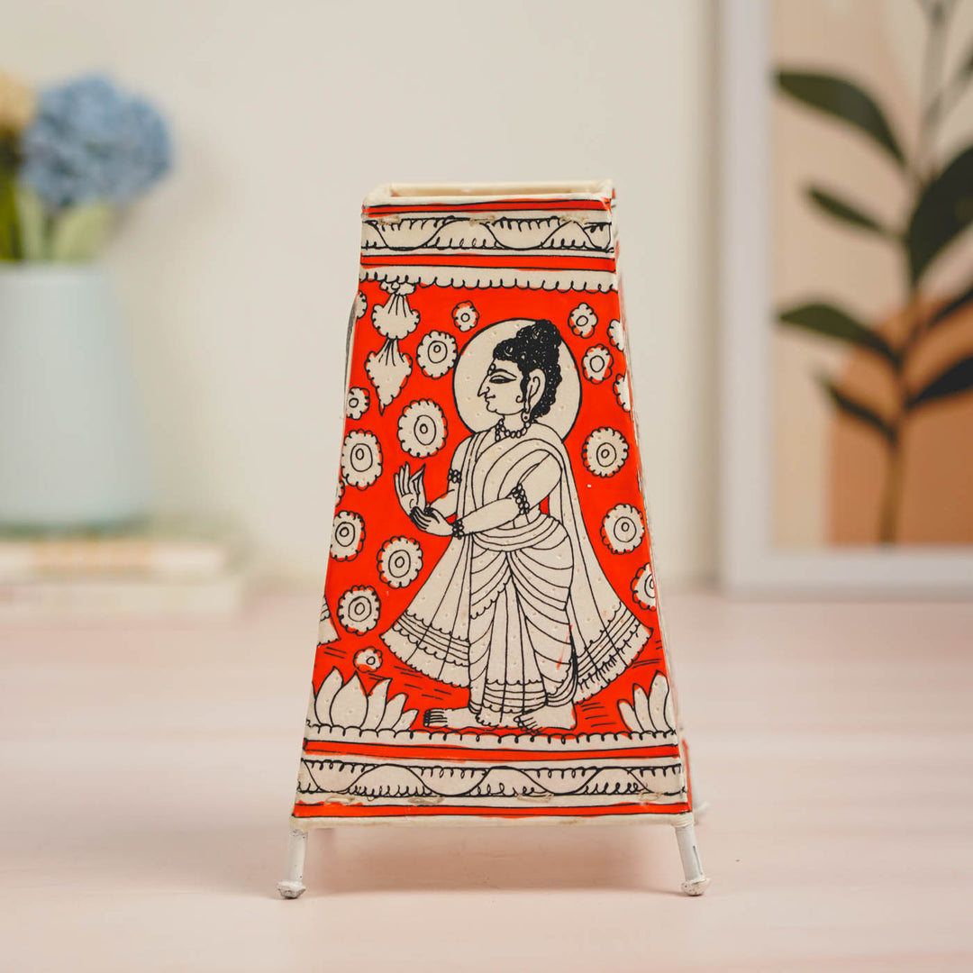 Buddha Hand Painted Tholu Bommalata Tabletop Lamp | 9 inches
