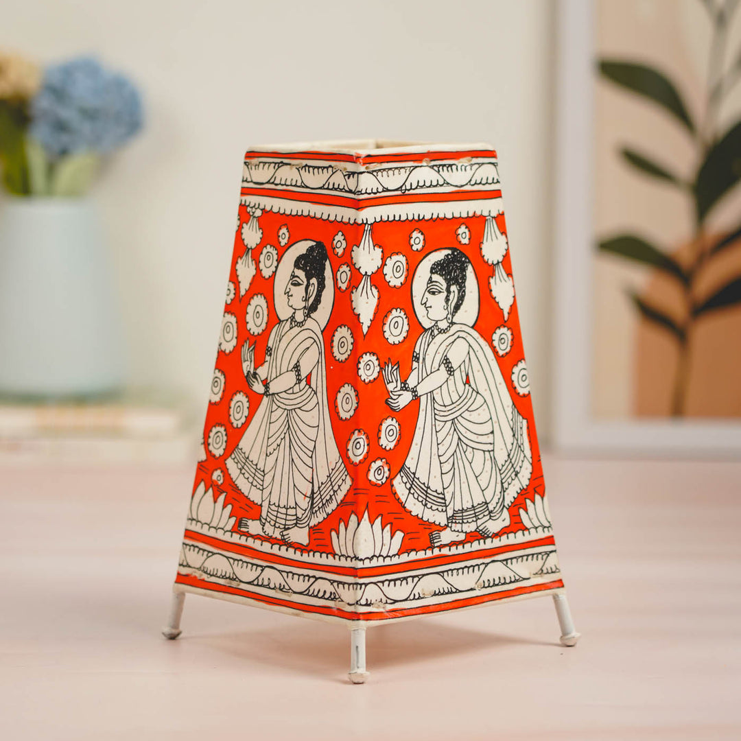 Buddha Hand Painted Tholu Bommalata Tabletop Lamp | 9 inches