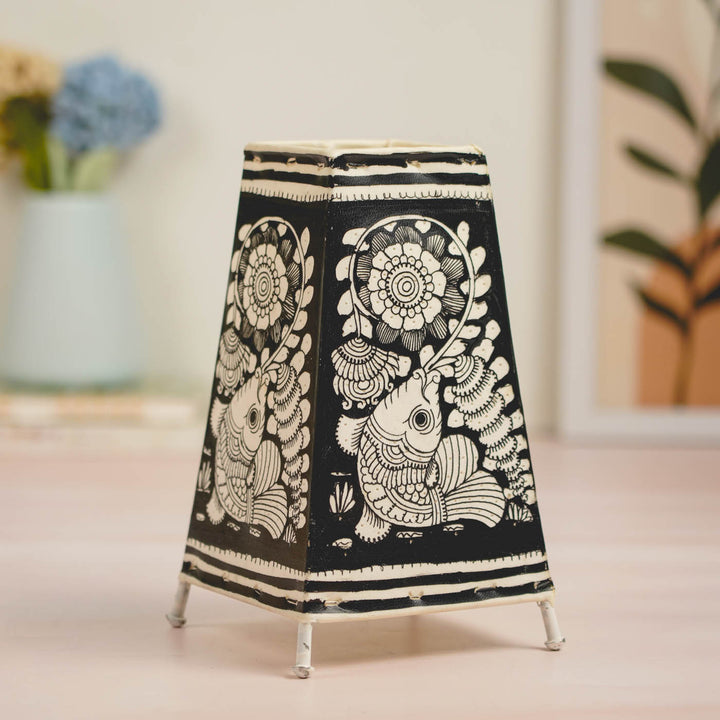 Fish Hand Painted Tholu Bommalata Tabletop Lamp | 9 inches