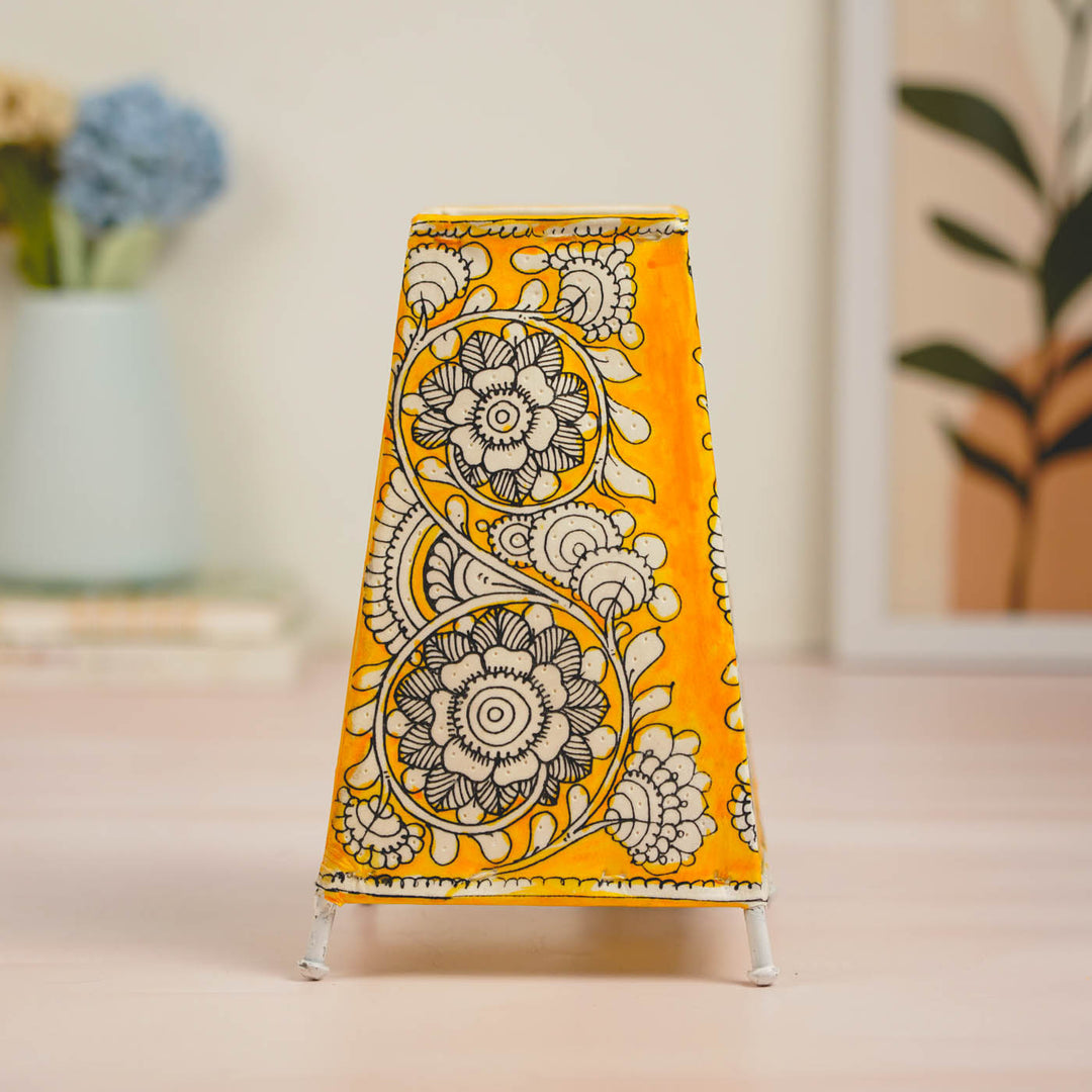 Floral Hand Painted Tholu Bommalata Tabletop Lamp | 9 inches