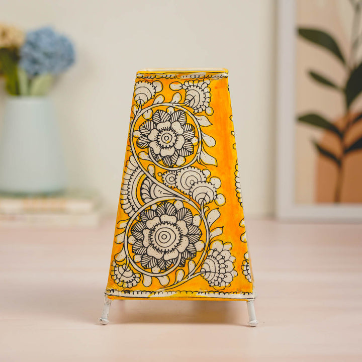 Floral Hand Painted Tholu Bommalata Tabletop Lamp | 9 inches