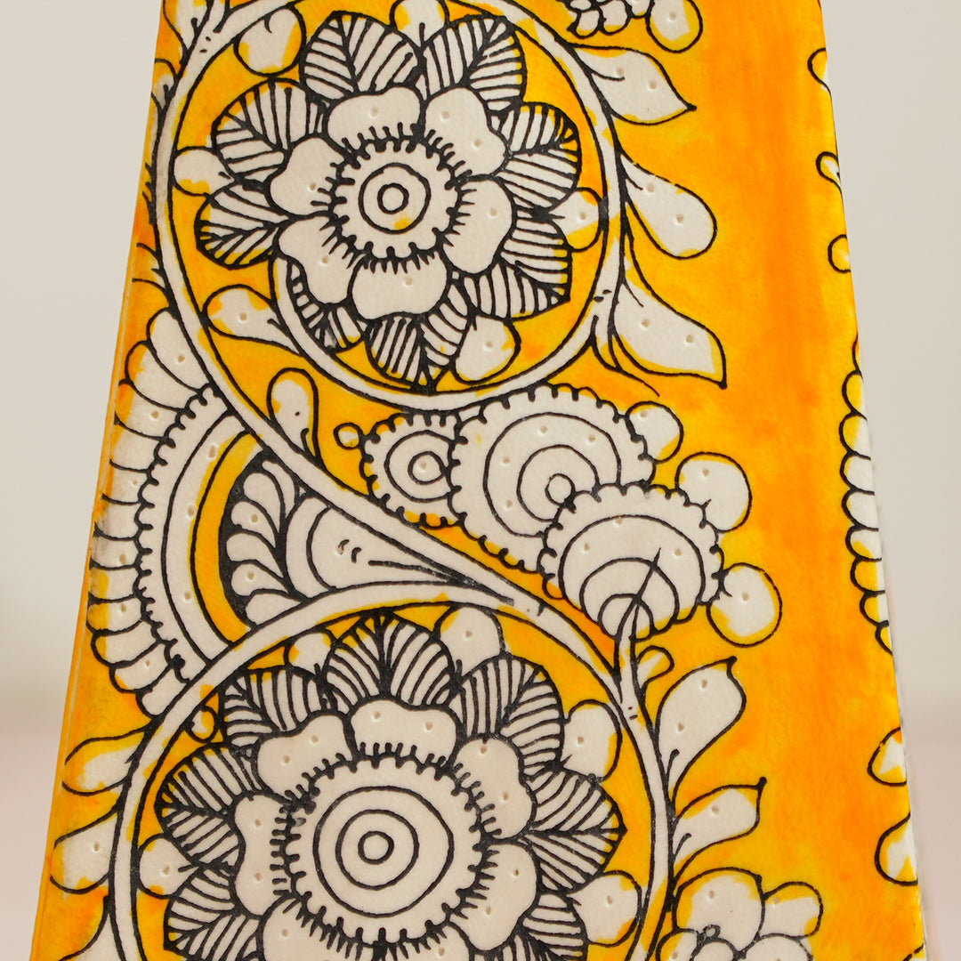 Floral Hand Painted Tholu Bommalata Tabletop Lamp | 9 inches