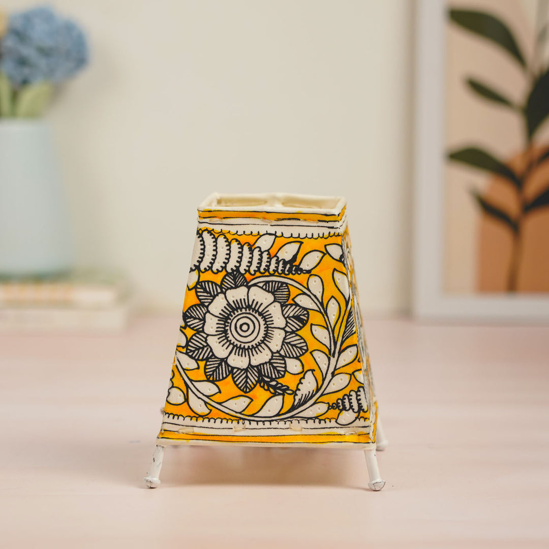 Floral Hand Painted Tholu Bommalata Tabletop Lamp | 6 inches