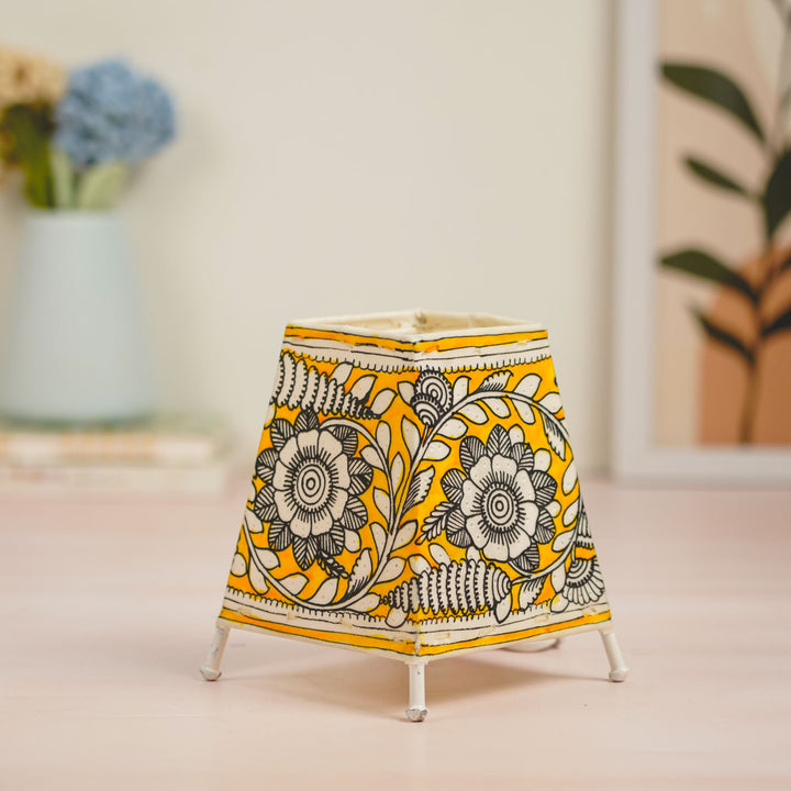 Floral Hand Painted Tholu Bommalata Tabletop Lamp | 6 inches