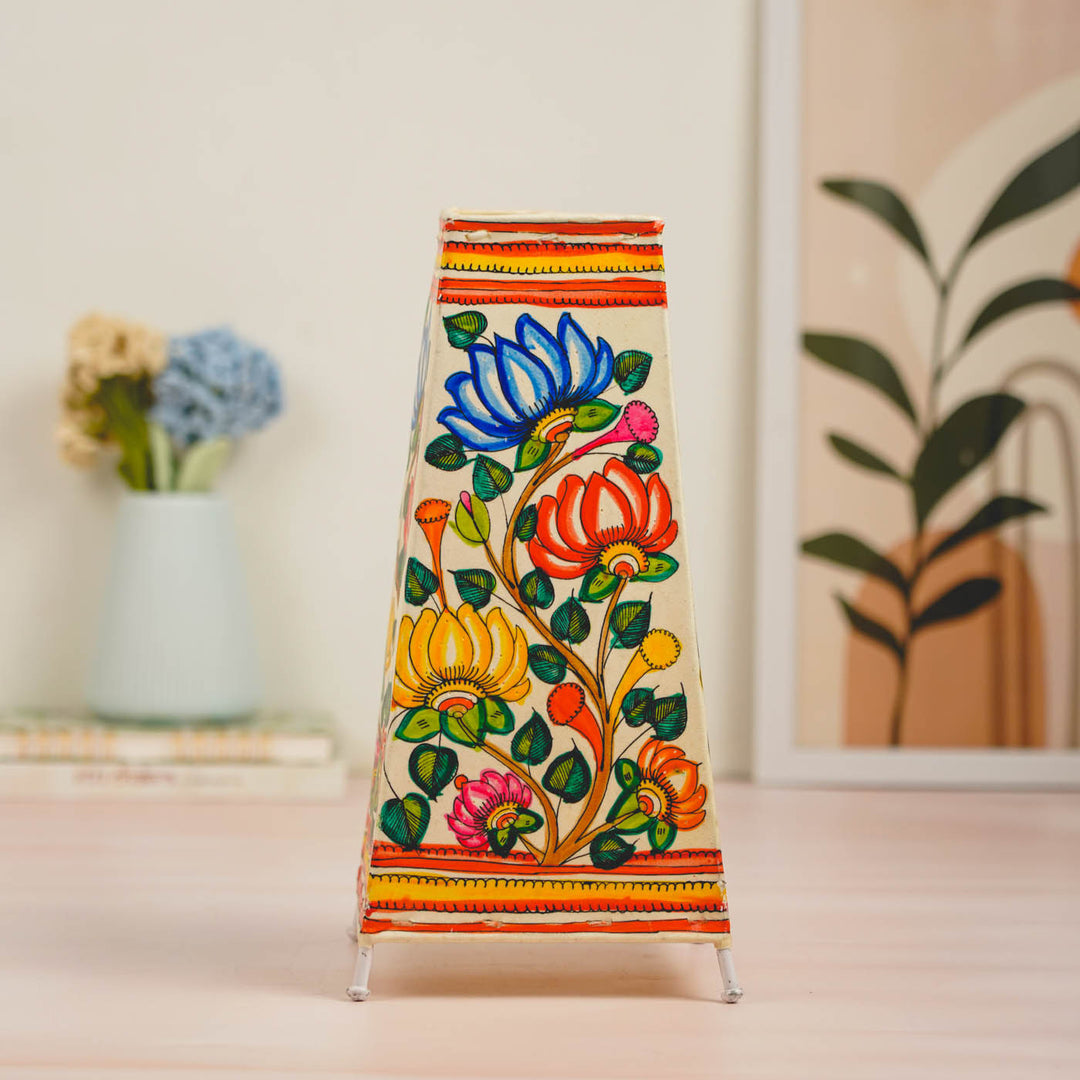 Lotus Hand Painted Tholu Bommalata Tabletop Lamp | 13 inches