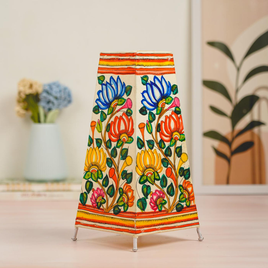 Lotus Hand Painted Tholu Bommalata Tabletop Lamp | 13 inches