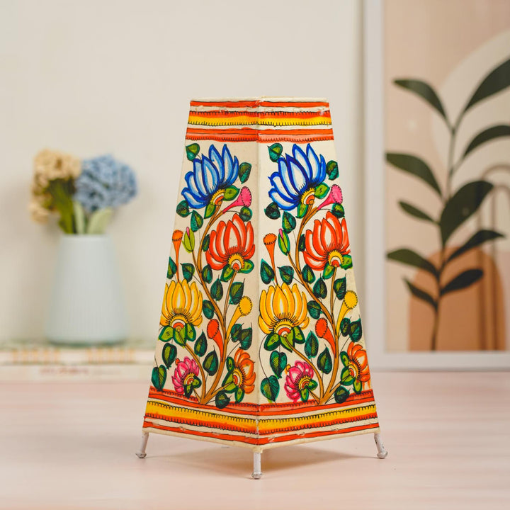 Lotus Hand Painted Tholu Bommalata Tabletop Lamp | 13 inches