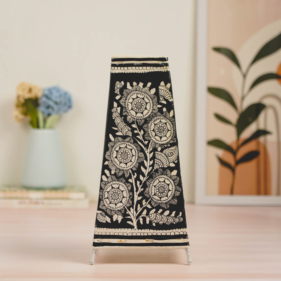 Floral Hand Painted Tholu Bommalata Tabletop Lamp | 13 inches