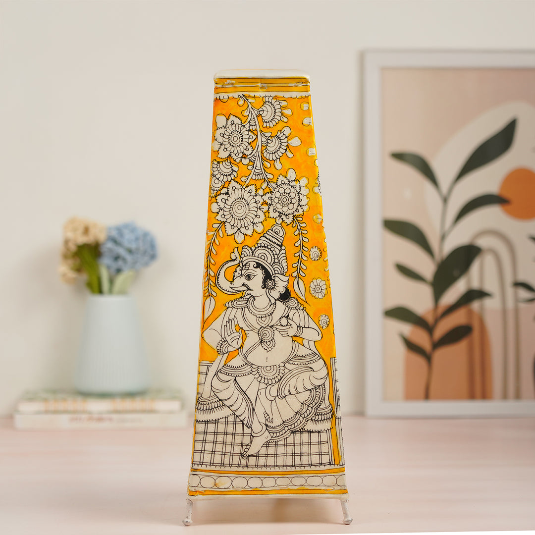 Ganesha Hand Painted Tholu Bommalata Tabletop Lamp | 17 inches