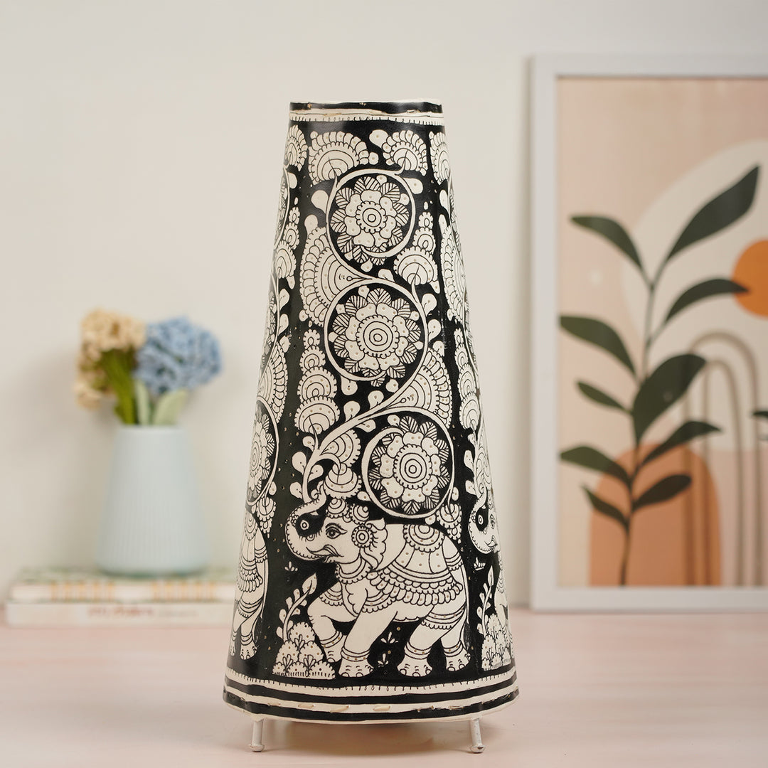 Elephant Hand Painted Tholu Bommalata Tabletop Lamp | 17 inches