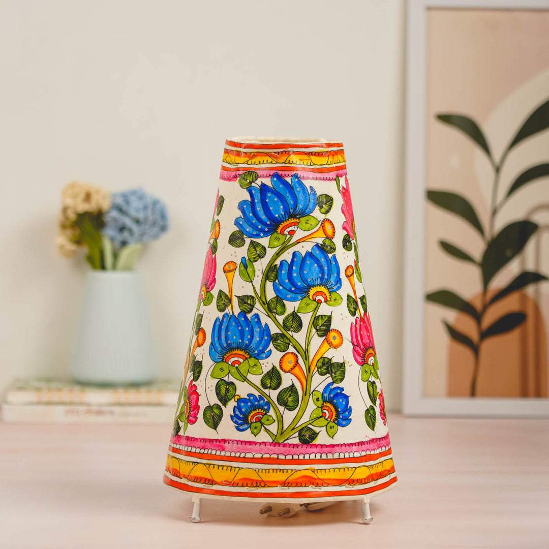 Lotus Hand Painted Tholu Bommalata Tabletop Lamp | 13 inches