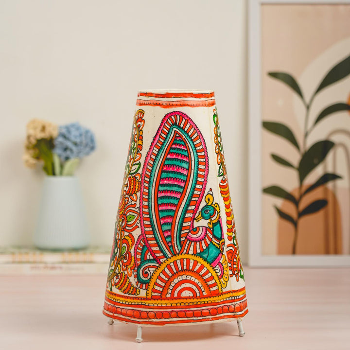 Peacock Hand Painted Tholu Bommalata Tabletop Lamp | 13 inches