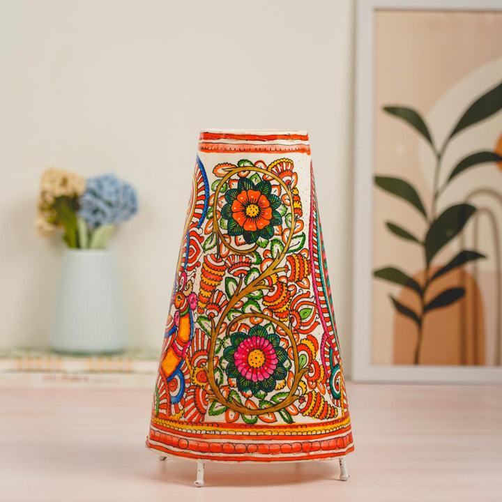 Peacock Hand Painted Tholu Bommalata Tabletop Lamp | 13 inches