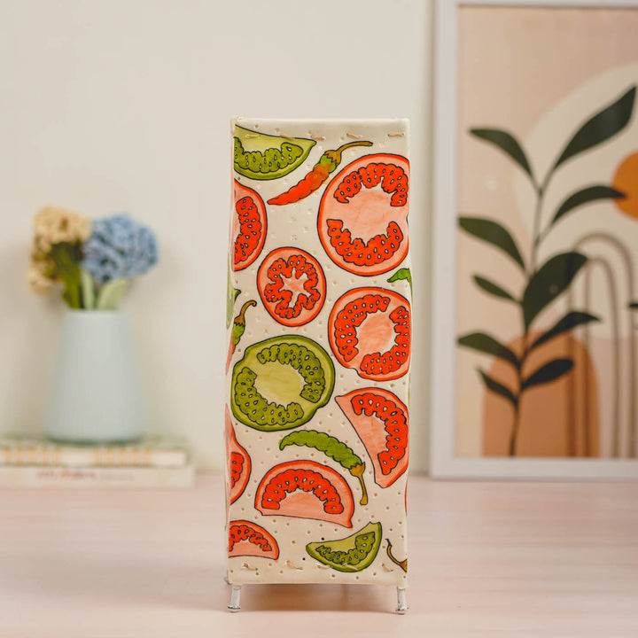 Tomato & chilli Hand Painted Tholu Bommalata Tabletop Lamp | 14 inches