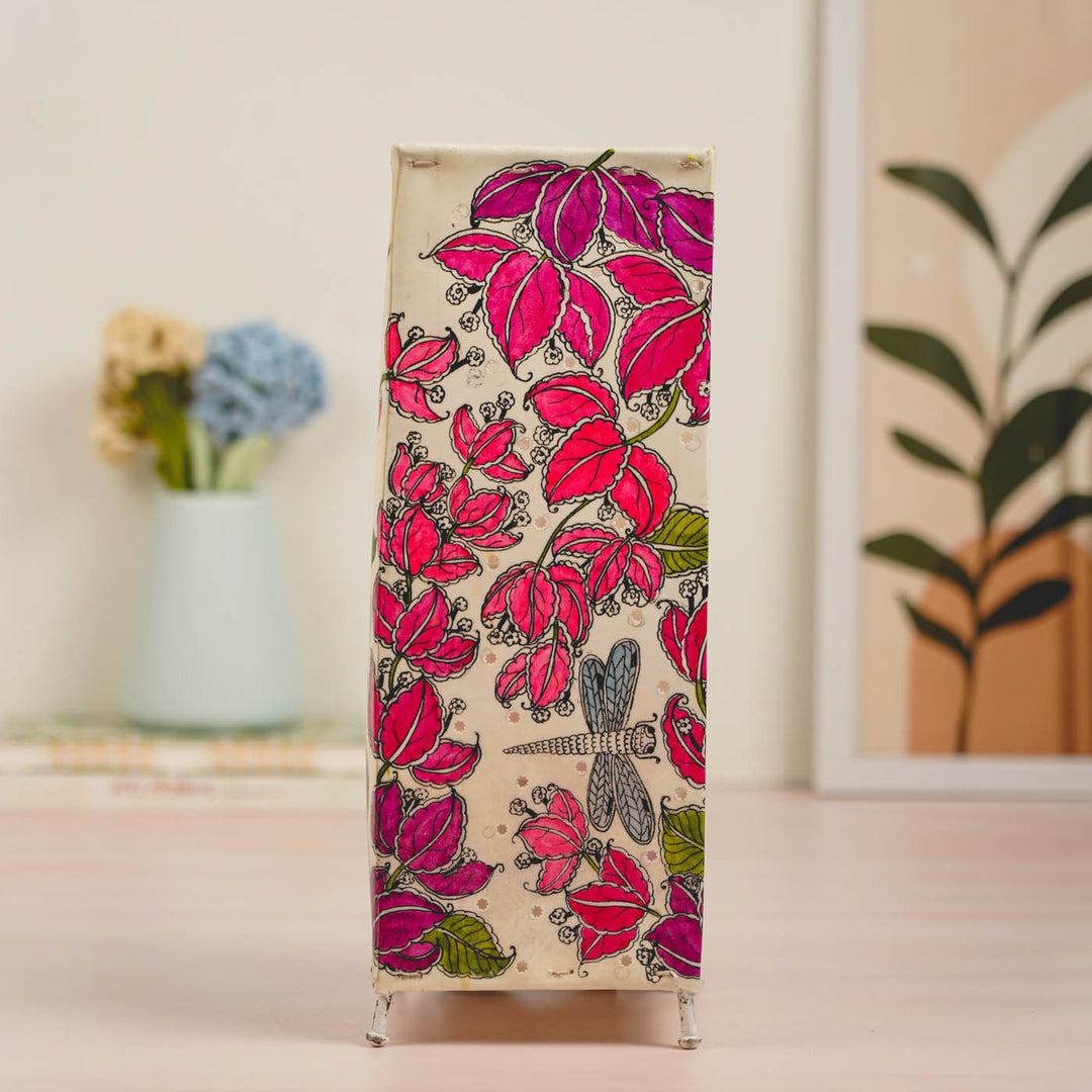 Bougainvillea Hand Painted Tholu Bommalata Tabletop Lamp | 14 inches