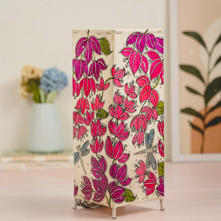 Bougainvillea Hand Painted Tholu Bommalata Tabletop Lamp | 14 inches