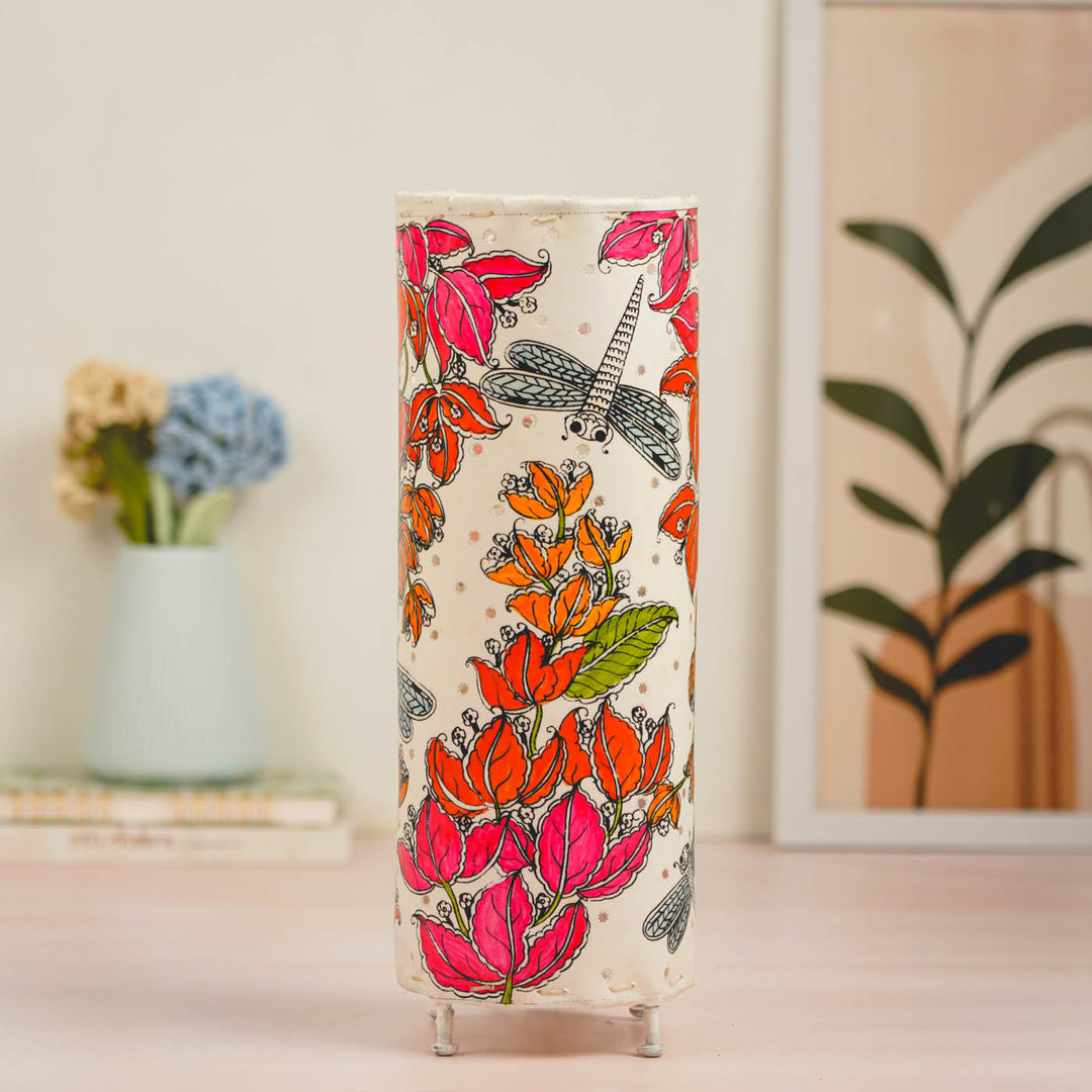 Bougainvillea Hand Painted Tholu Bommalata Tabletop Lamp | 14 inches
