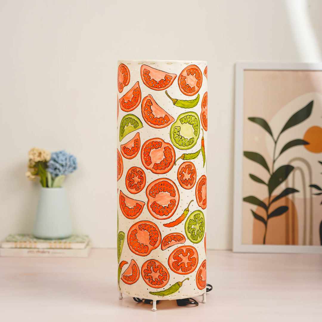 Tomato & chilli Hand Painted Tholu Bommalata Floor Lamp | 19 inches