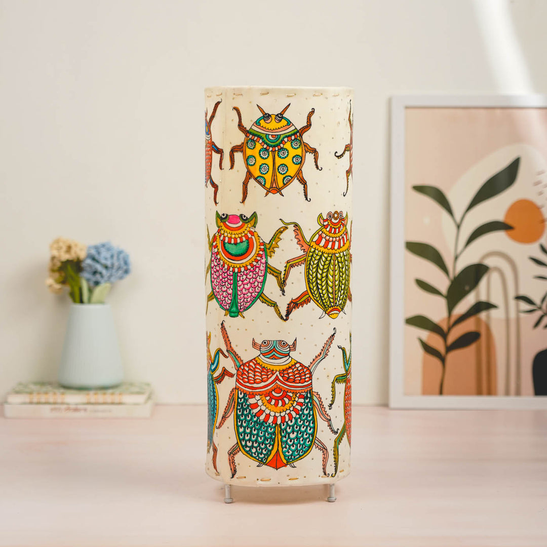 Insects Theme Hand Painted Tholu Bommalata Floor Lamp | 19 inches
