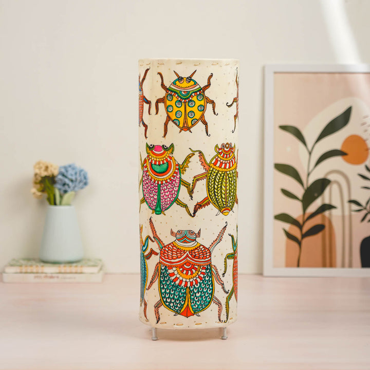 Insects Theme Hand Painted Tholu Bommalata Floor Lamp | 19 inches