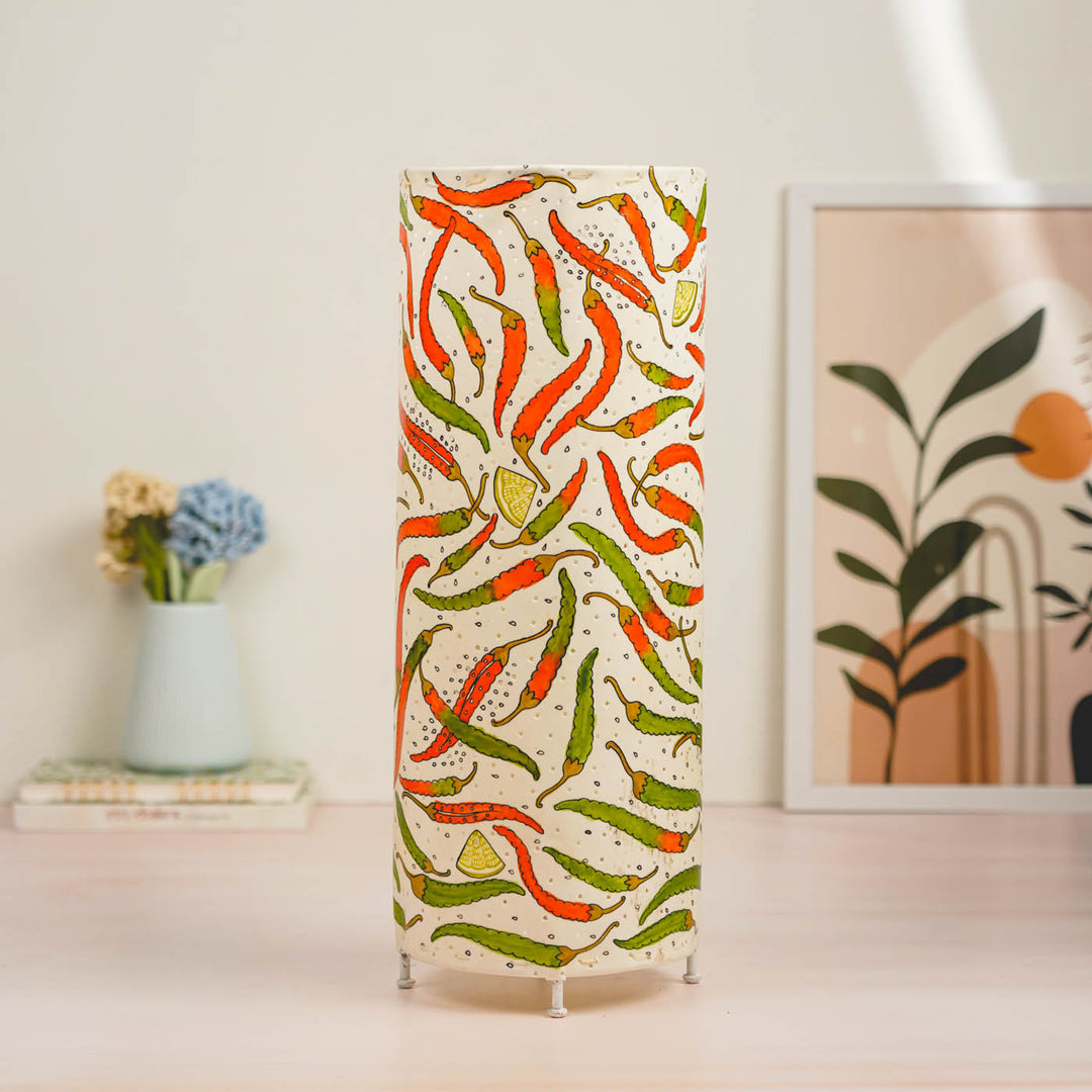 Chillis & Lemon Hand Painted Tholu Bommalata Floor Lamp | 19 inches