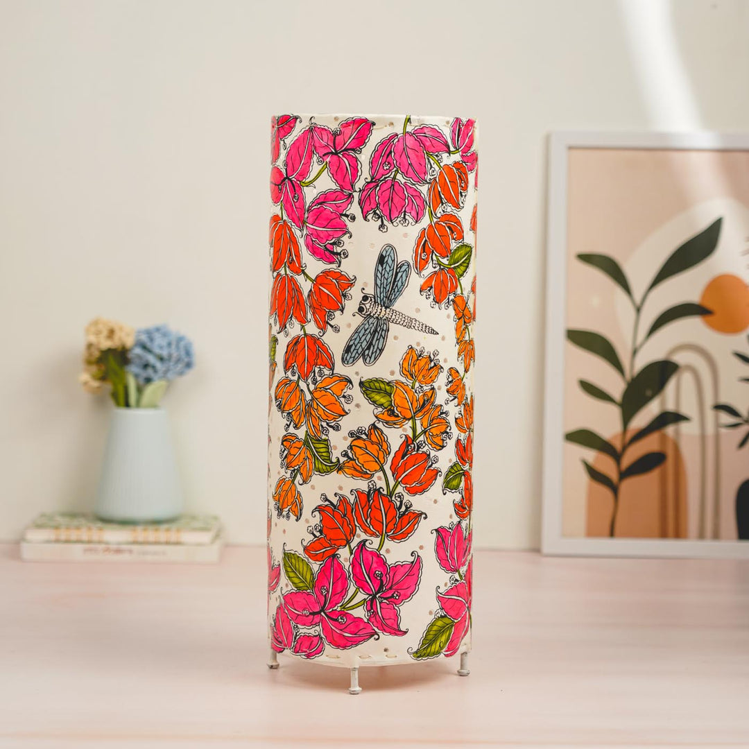 Bougainvillea Hand Painted Tholu Bommalata Floor Lamp | 19 inches