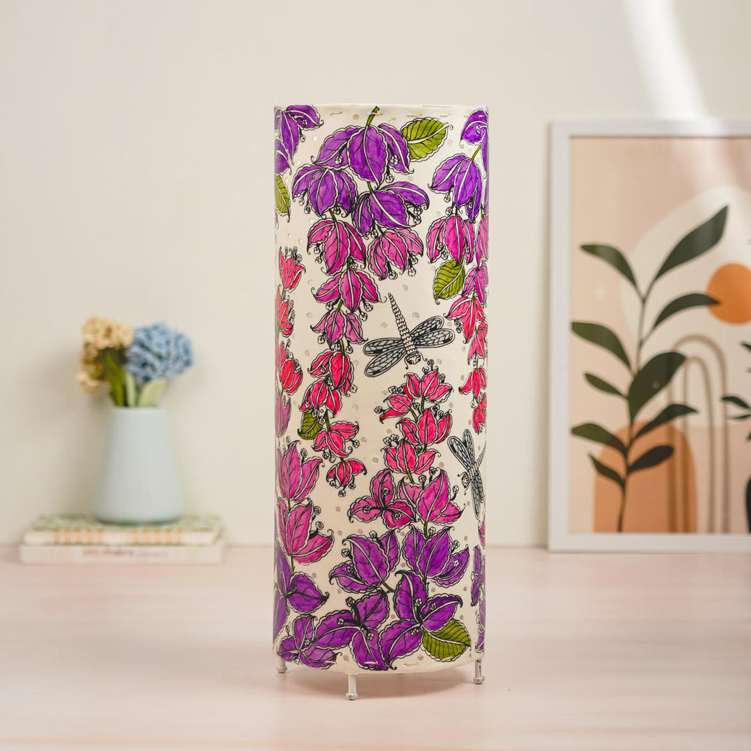 Bougainvillea Hand Painted Tholu Bommalata Floor Lamp | 19 inches