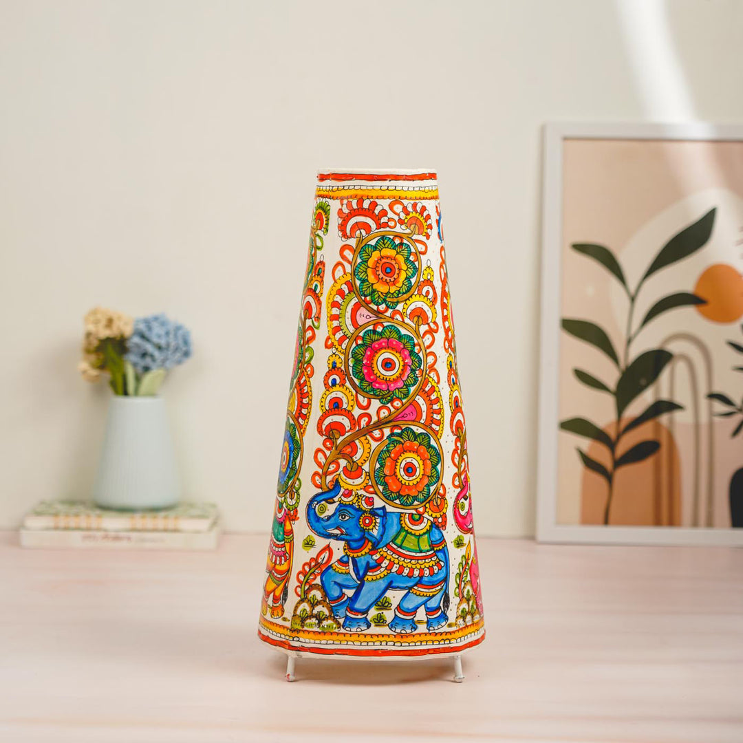Multicolor Elephant Hand Painted Tholu Bommalata Tabletop Lamp | 17 inches
