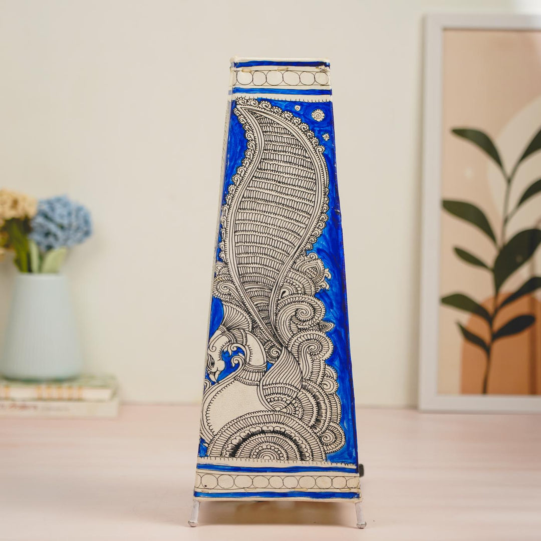 Peacock Hand Painted Tholu Bommalata Tabletop Lamp | 17 inches