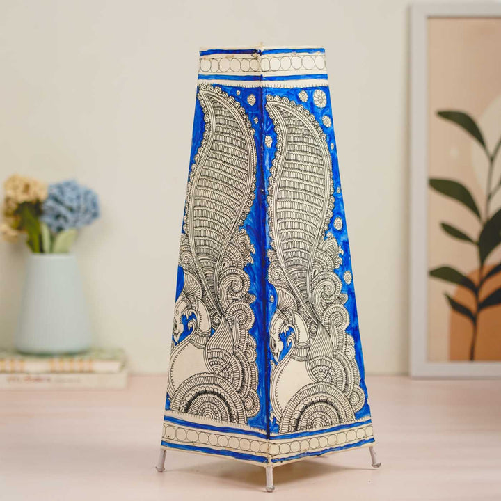 Peacock Hand Painted Tholu Bommalata Tabletop Lamp | 17 inches