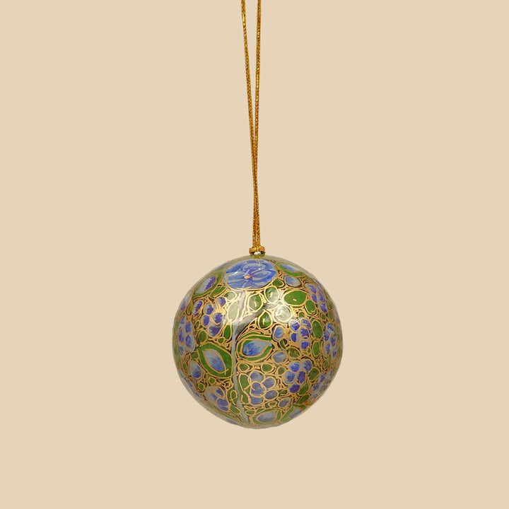 Blue & Green Handmade Kashmiri Paper Mache Christmas Ball Ornament For Tree Decor