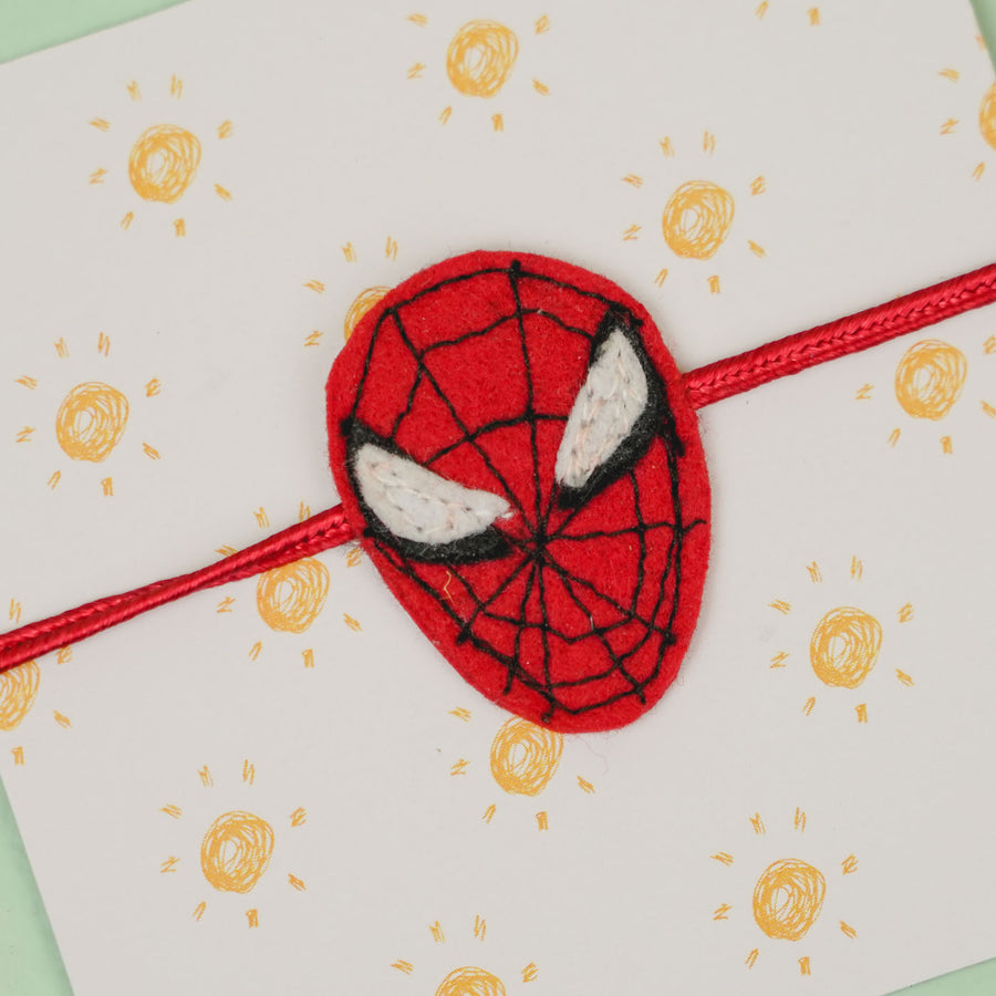 Handmade Spiderman Theme Felt Kids Rakhi For Brother - Close-up of Spider-Man face detail