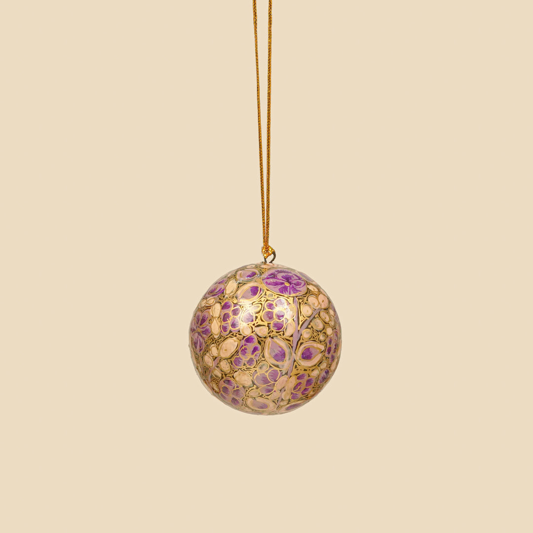 Purple Handmade Kashmiri Paper Mache Christmas Ball Ornament For Tree Decor
