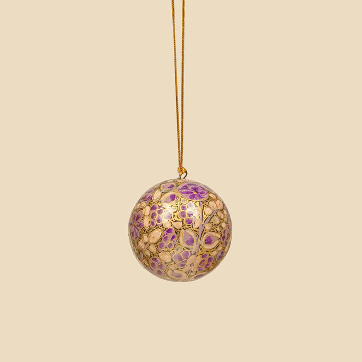 Purple Handmade Kashmiri Paper Mache Christmas Ball Ornament For Tree Decor