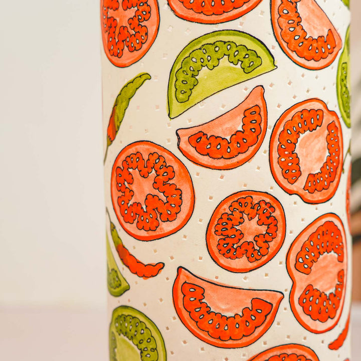 Tomato & chilli Hand Painted Tholu Bommalata Tabletop Lamp | 14 inches