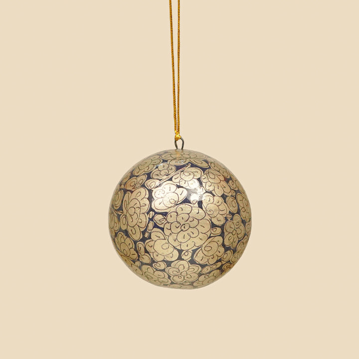 Blue & Silver Handmade Kashmiri Paper Mache Christmas Ball Ornament For Tree Decor