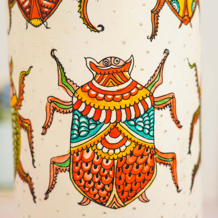 Insects Theme Hand Painted Tholu Bommalata Floor Lamp | 19 inches