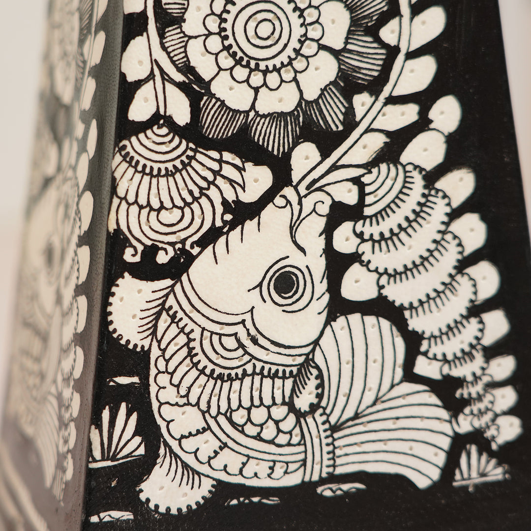 Fish Hand Painted Tholu Bommalata Tabletop Lamp | 9 inches