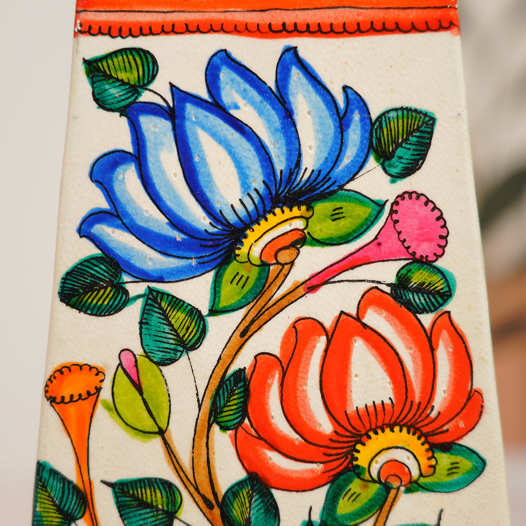 Lotus Hand Painted Tholu Bommalata Tabletop Lamp | 13 inches
