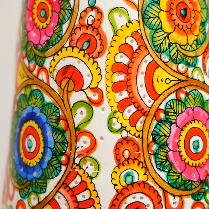 Multicolor Elephant Hand Painted Tholu Bommalata Tabletop Lamp | 17 inches