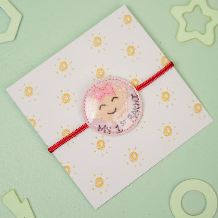 Handmade Baby Girl Theme Felt Kids Rakhi For Sisters - Rakhi Thread on Greeting Card