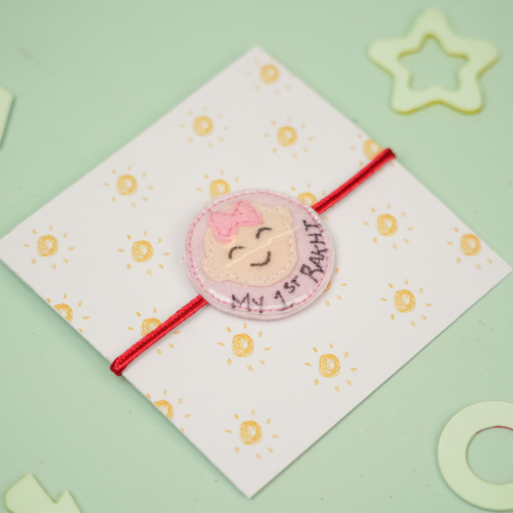 Handmade Baby Girl Theme Felt Kids Rakhi For Sisters - Rakhi Thread on Decorative Card