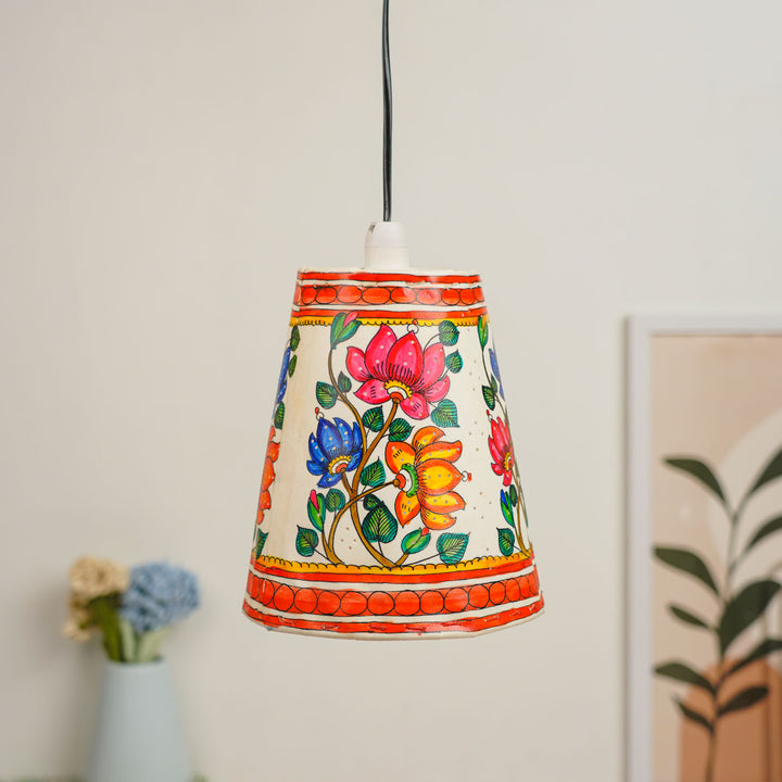 Lotus Hand Painted Tholu Bommalata Hanging Lamp | 8 inches