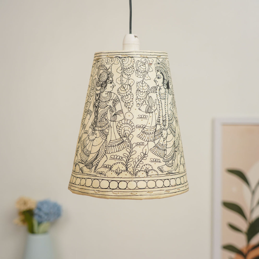 Radha Krishna Hand Painted Tholu Bommalata Hanging Lamp | 8 inches