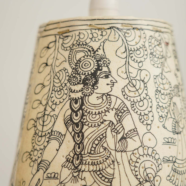 Radha Krishna Hand Painted Tholu Bommalata Hanging Lamp | 8 inches