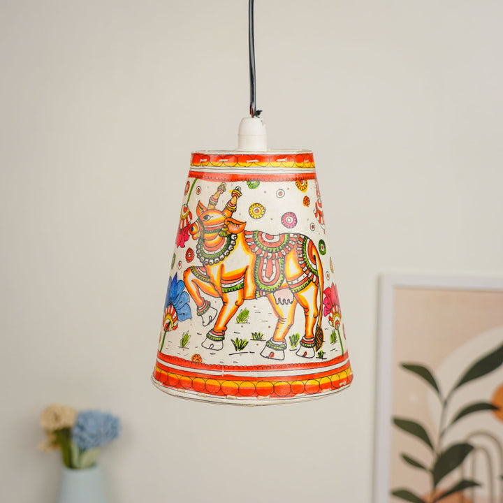 Lotus Hand Painted Tholu Bommalata Hanging Lamp | 8 inches