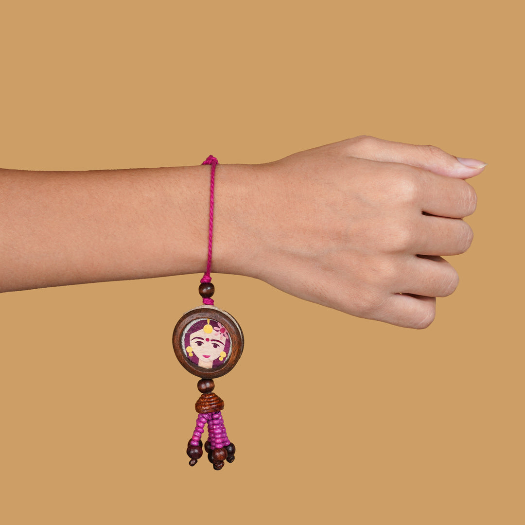 Handmade Eco Friendly Shakti Pressed Flower Lumba Rakhi For Bhabhi With Roli Chawal - Rakhi Worn on Wrist