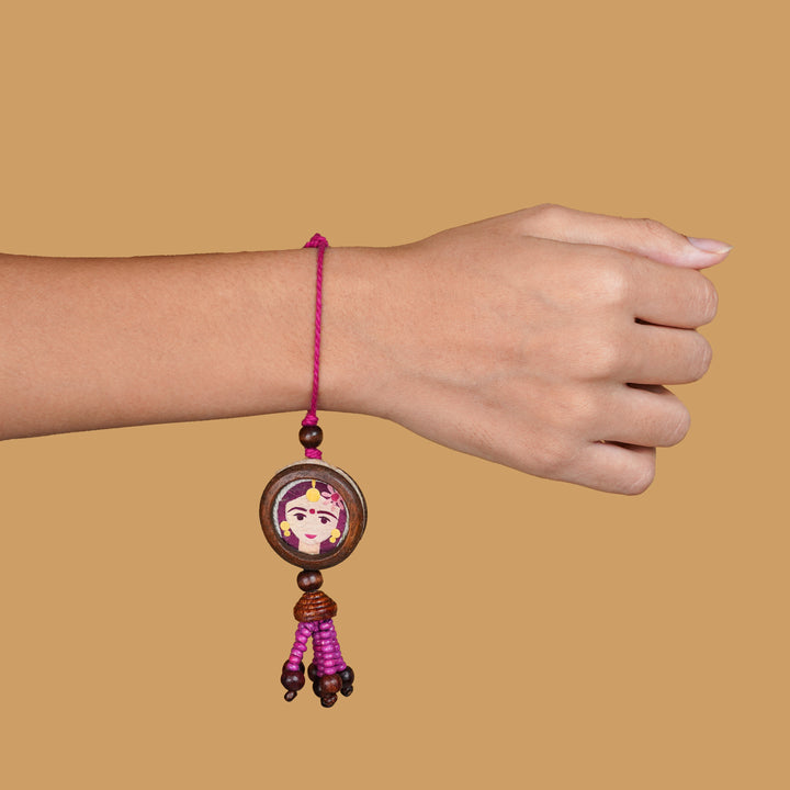 Handmade Eco Friendly Shakti Pressed Flower Lumba Rakhi For Bhabhi With Roli Chawal - Rakhi Worn on Wrist