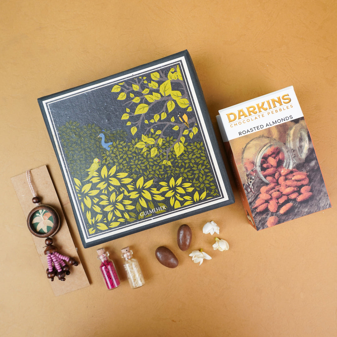 Handmade Eco Friendly Lily Pressed Flower Lumba Rakhi For Bhabhi With Roli Chawal - Gift box with rakhi and accessories